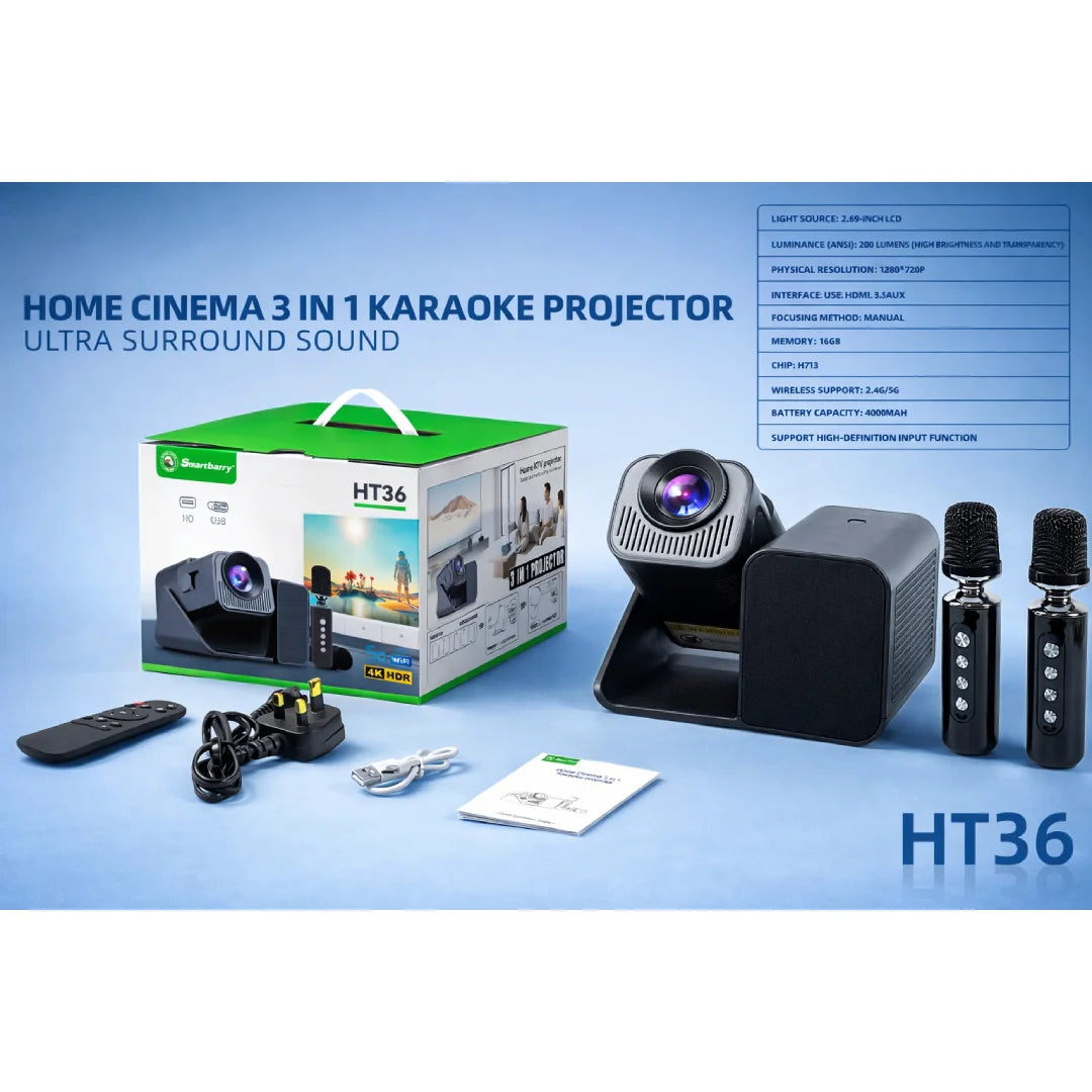 Smart Berry HT-36 4K Projector 3-in-1 with Mic