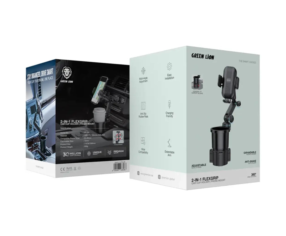 Green Lion 2-In-1 Flex Grip Car Cup Holder and Phone Mount