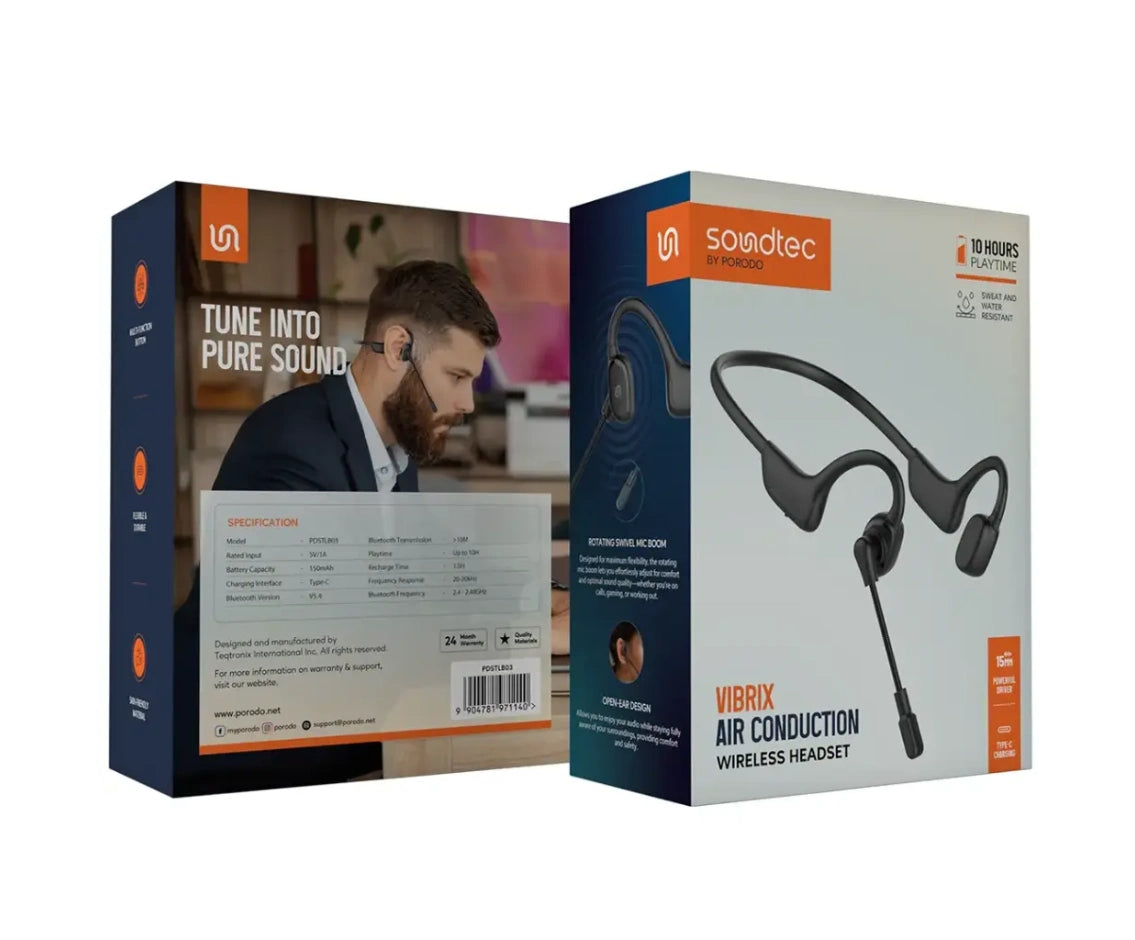 Porodo Soundtec Vibrix Air Conduction Wireless Headset - Black