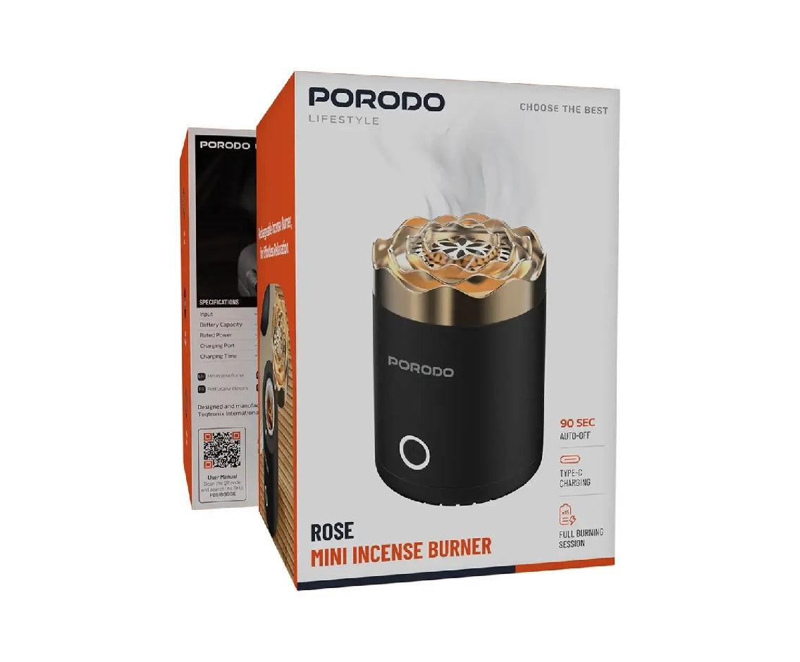 Porodo Rose Mini Incense Burner - Black