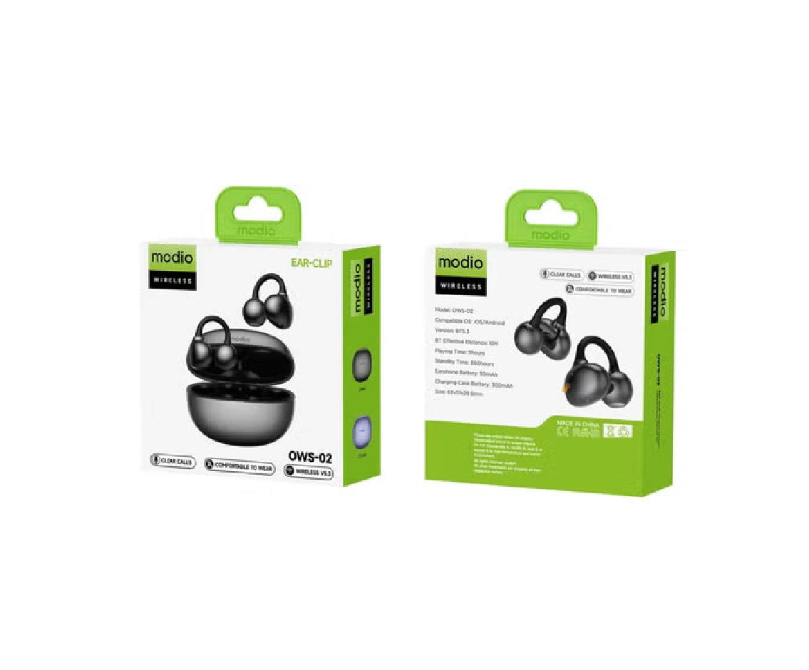 Modio Wireless Ear Clip Earbuds Black - Ows-04
