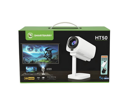 Smartbarry HT50 4K HDR projector with 5G WiFi and screen mirroring