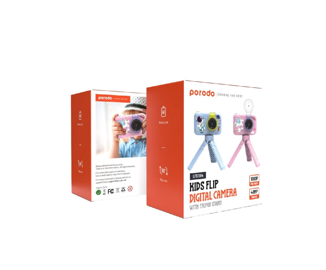 Porodo Kids Digital Camera With Tripod – 1080P Selfie & Vlogging Camera