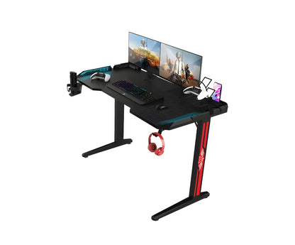 Green Lion RGB Gaming Desk with Adjustable Nonslip Feet, 200+ kg Bearing Capacity, 7 Color Modes, Cup Holder, Water-Resistant, Rounded Corners - Black