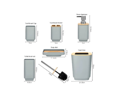 6-Pcs Bathroom Accessories Set, Waste Bin, Soap Dispenser, Toilet Brush & More, Modern Bathroom Organizer Set