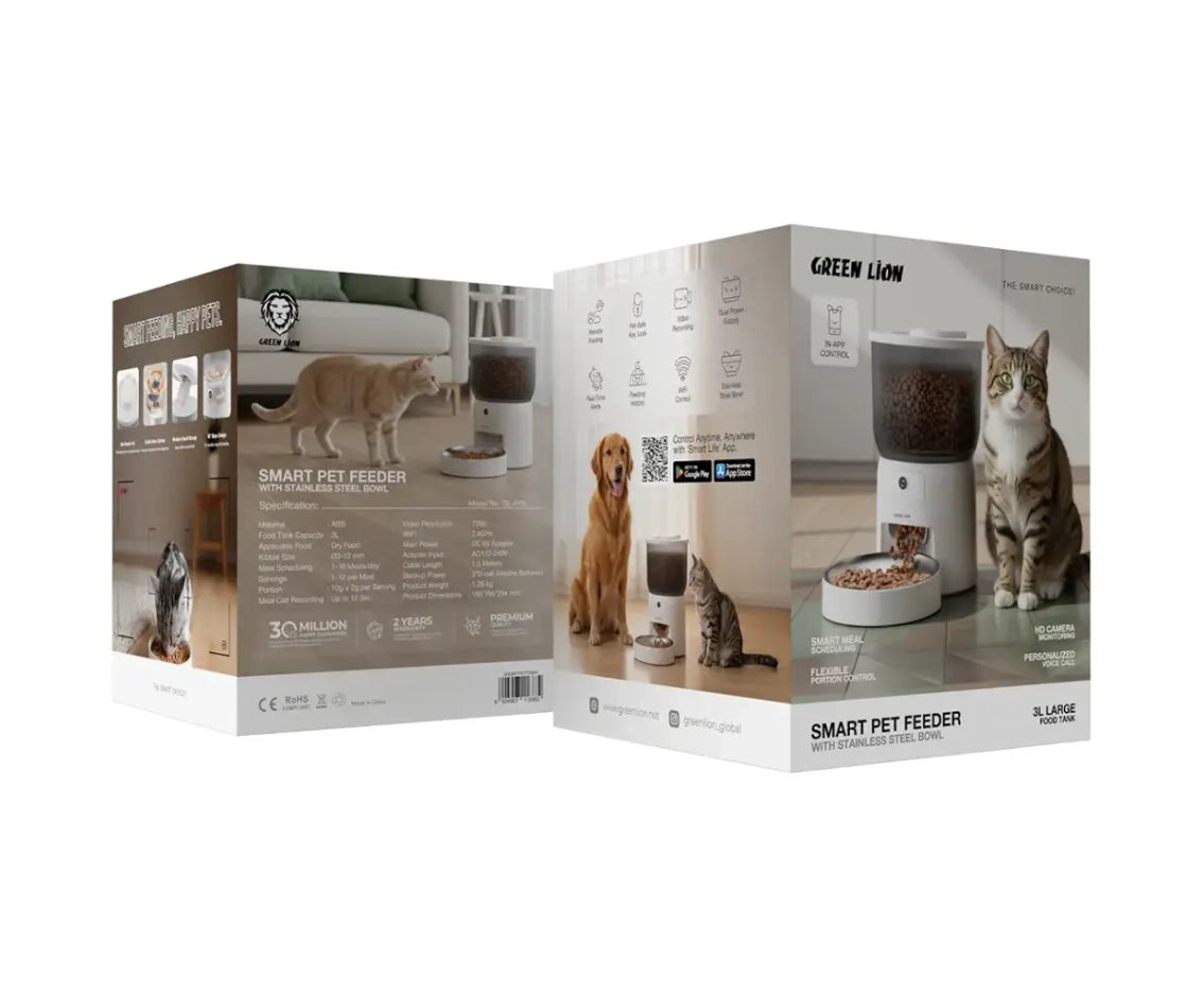 Green Lion Smart Pet Feeder with Stainless Steel Bowl 3L