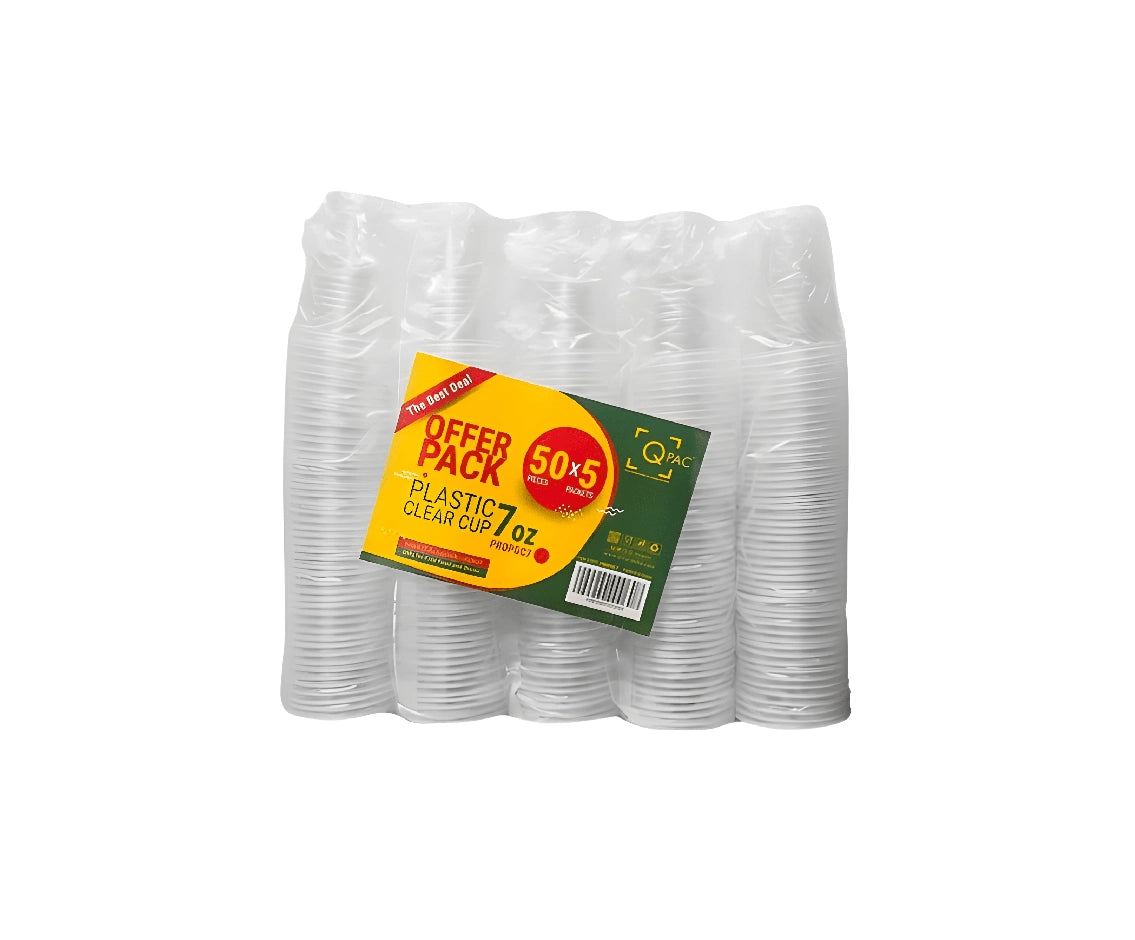 Plastic Cups 7 oz Clear 50s X 5 Pkt